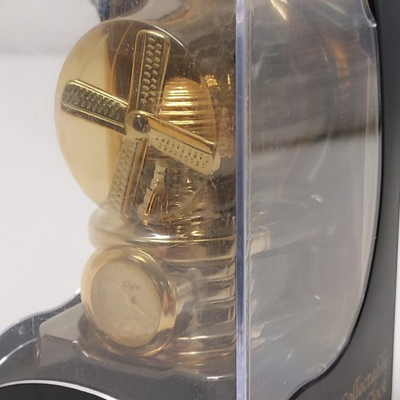 ELGIN WINDMILL GOLD AND SILVER TONE MINI CLOCK *RARE* GENUINE VINTAGE NEW SEALED - Picture 7 of 9
